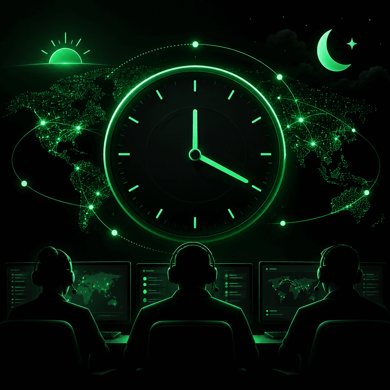 Command center staff monitoring operations around the clock